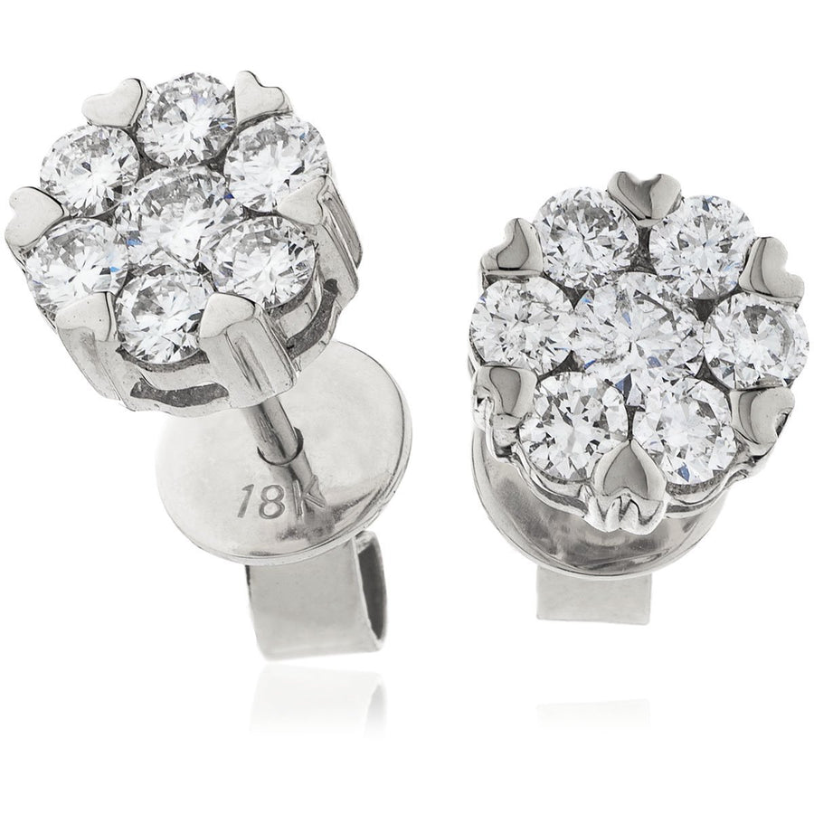 Diamond Cluster Earrings 1.10ct F VS Quality in 18k White Gold - My Jewel World