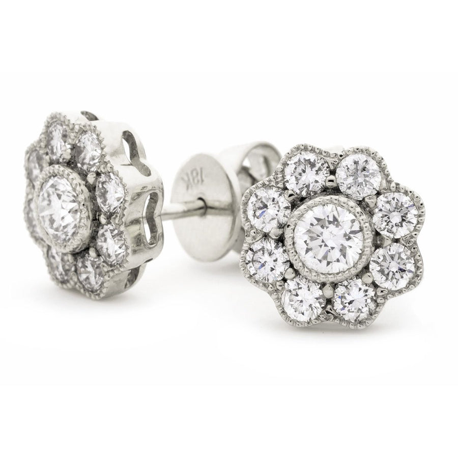 Diamond Cluster Earrings 1.10ct F VS Quality in 18k White Gold - My Jewel World