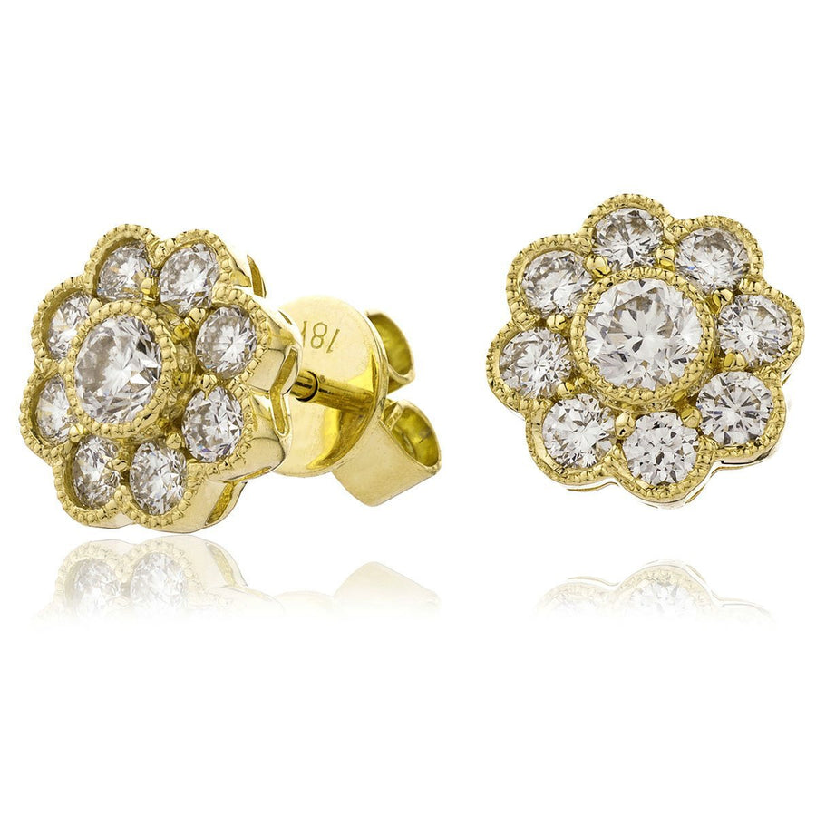 Diamond Cluster Earrings 1.10ct F VS Quality in 18k Yellow Gold - My Jewel World