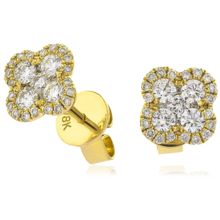 Diamond Cluster Earrings 1.20ct F VS Quality in 18k Yellow Gold - My Jewel World