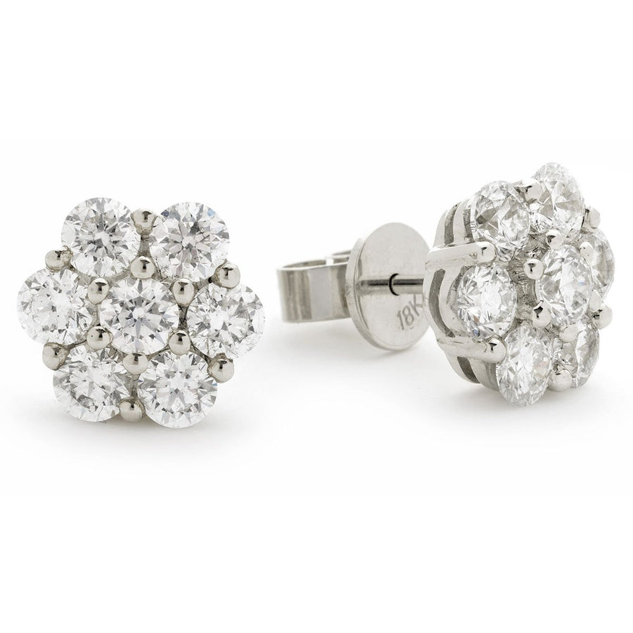 Diamond Cluster Earrings 1.35ct F VS Quality in 18k White Gold - My Jewel World