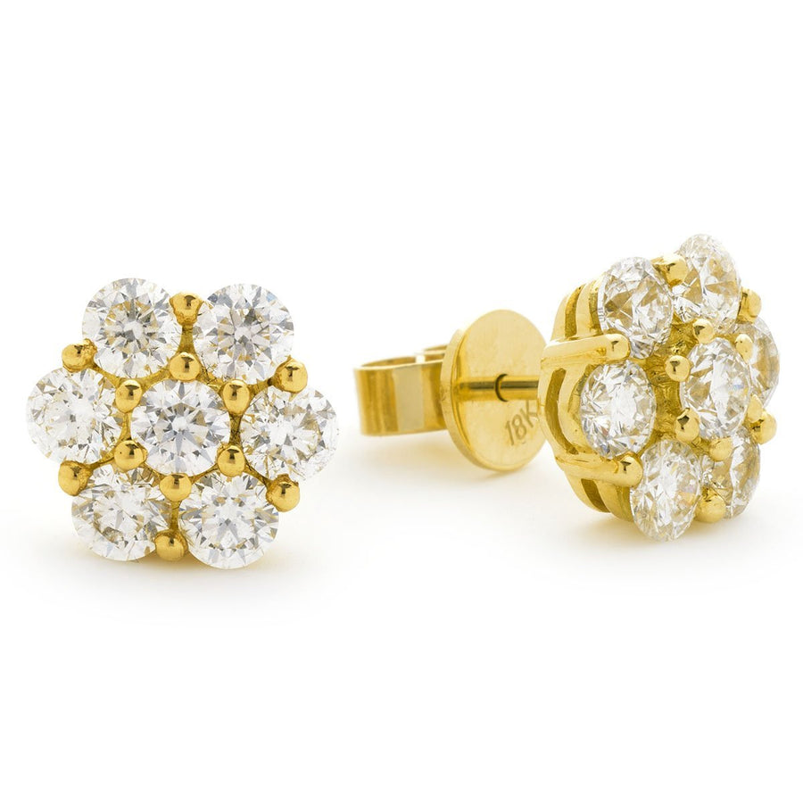 Diamond Cluster Earrings 2.00ct F VS Quality in 18k Yellow Gold - My Jewel World