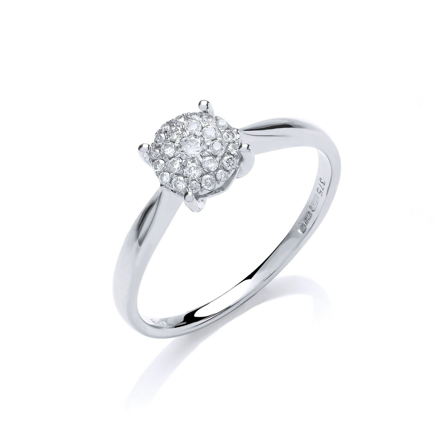 Diamond Cluster Engagement Ring 0.15ct H-SI Quality in 9K White Gold - My Jewel World