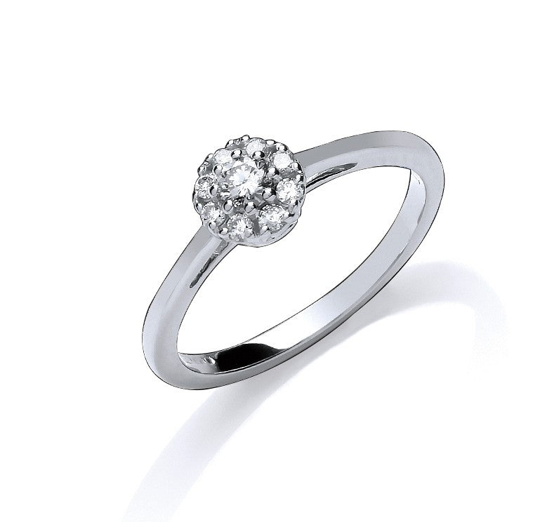 Diamond Cluster Engagement Ring 0.20ct H-SI Quality in 9K White Gold - My Jewel World