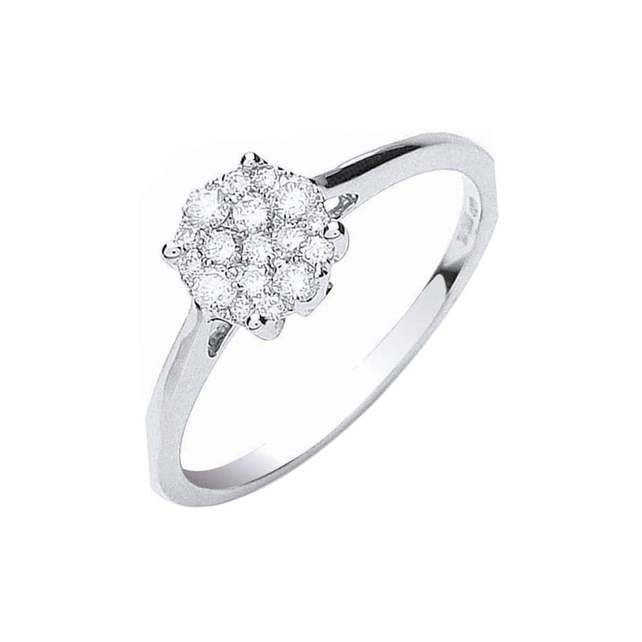 Diamond Cluster Engagement Ring 0.25ct H-SI Quality in 18K White Gold - My Jewel World