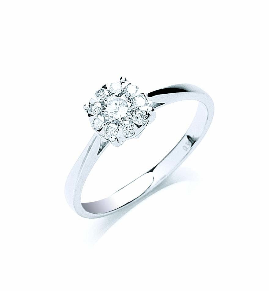 Diamond Cluster Engagement Ring 0.33ct H-SI Quality in 18K White Gold - My Jewel World