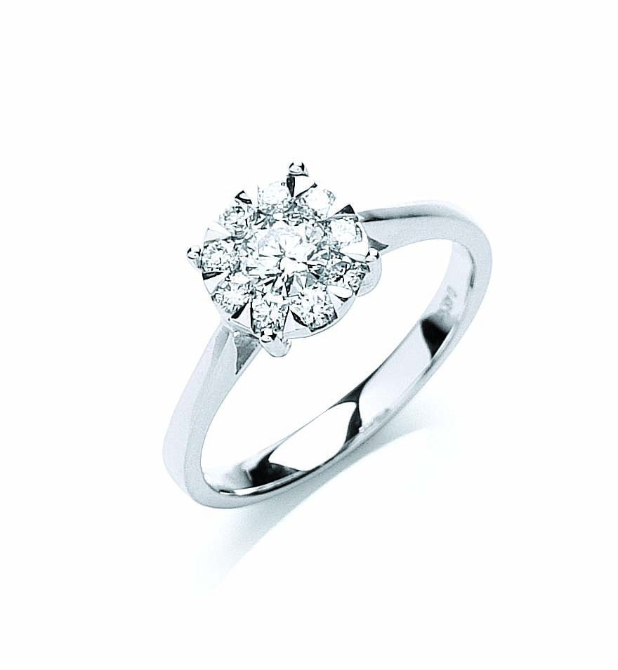 Diamond Cluster Engagement Ring 0.50ct H-SI Quality in 18K White Gold - My Jewel World