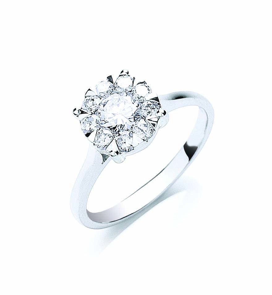 Diamond Cluster Engagement Ring 0.75ct H-SI Quality in 18K White Gold - My Jewel World