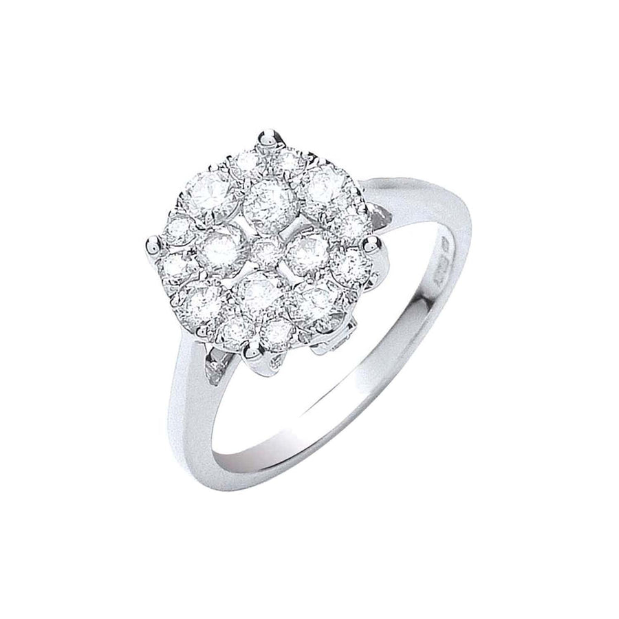 Diamond Cluster Engagement Ring 1.00ct H-SI Quality in 18K White Gold - My Jewel World