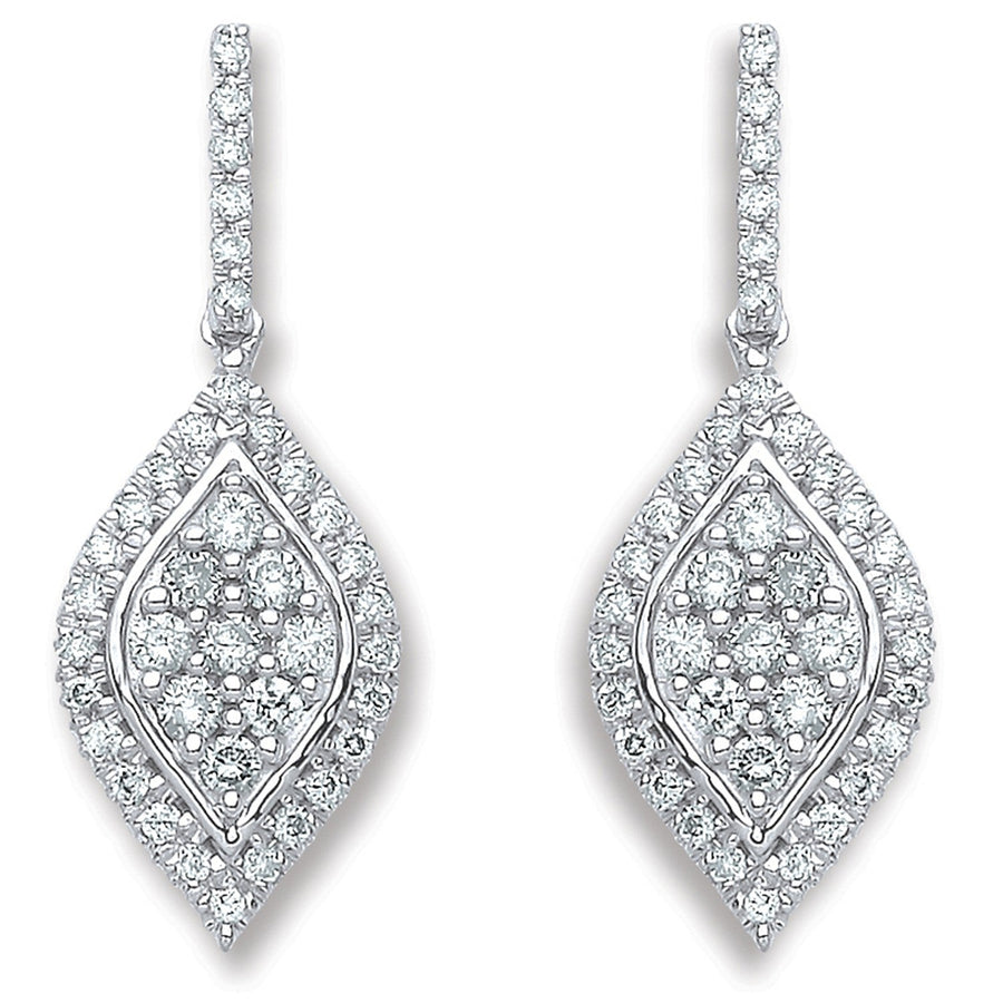 Diamond Cluster Halo Drop Earrings 0.50ct H-SI Quality 18K White Gold - My Jewel World