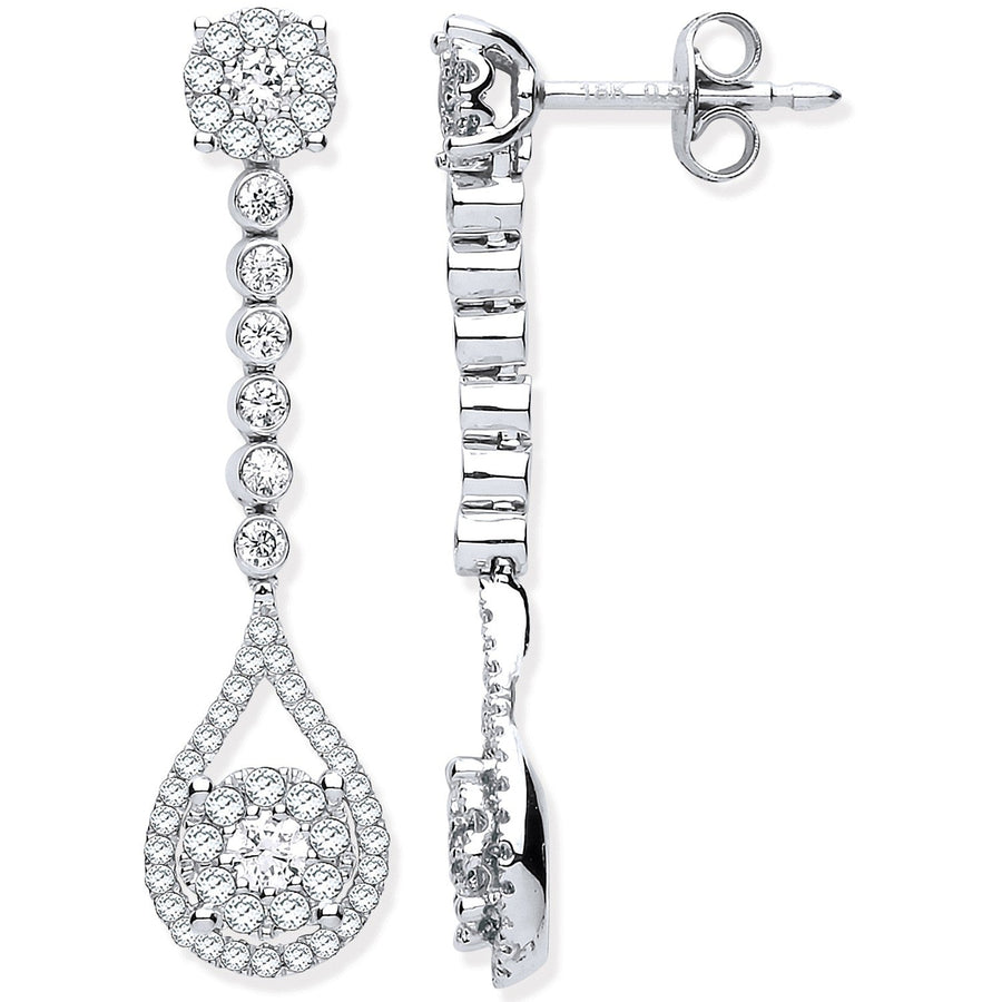 Diamond Cluster Halo Drop Earrings 1.00ct H-SI Quality 18K White Gold - My Jewel World