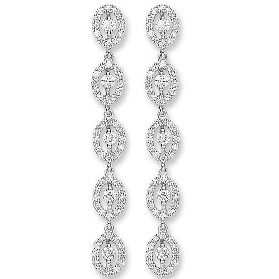Diamond Cluster Halo Drop Earrings 1.25ct H-SI Quality 18K White Gold - My Jewel World