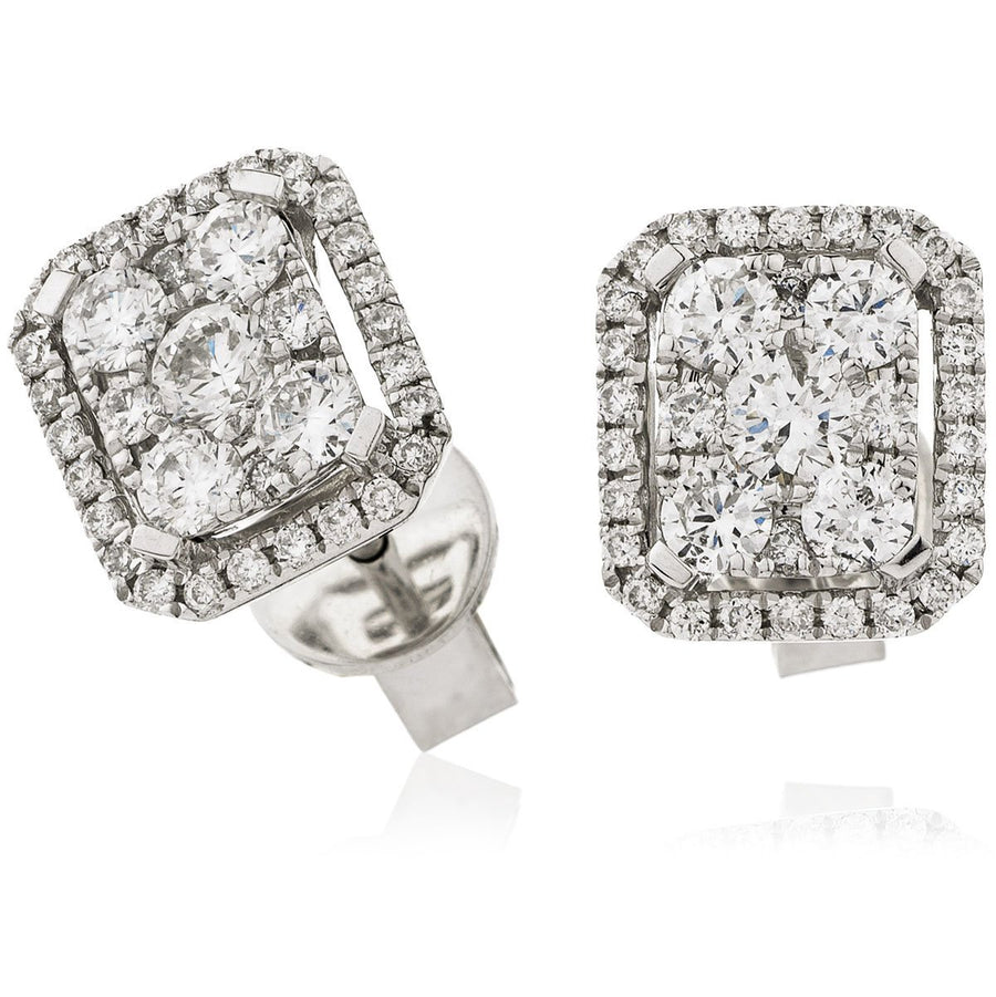 Diamond Cluster Halo Earrings 0.75ct F VS Quality in 18k White Gold - My Jewel World