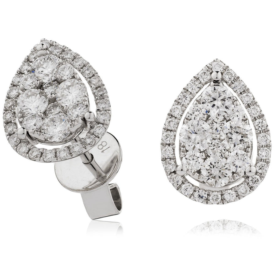 Diamond Cluster Halo Earrings 0.75ct F VS Quality in 18k White Gold - My Jewel World