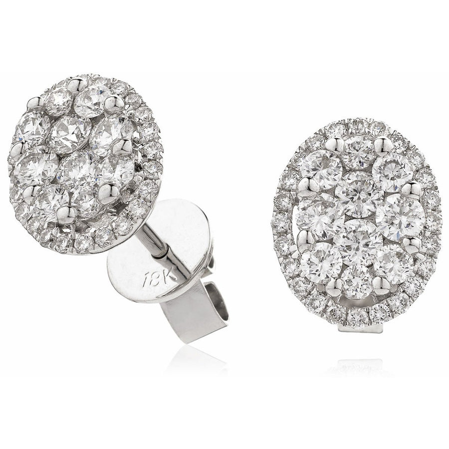 Diamond Cluster Halo Earrings 0.80ct F VS Quality in 18k White Gold - My Jewel World