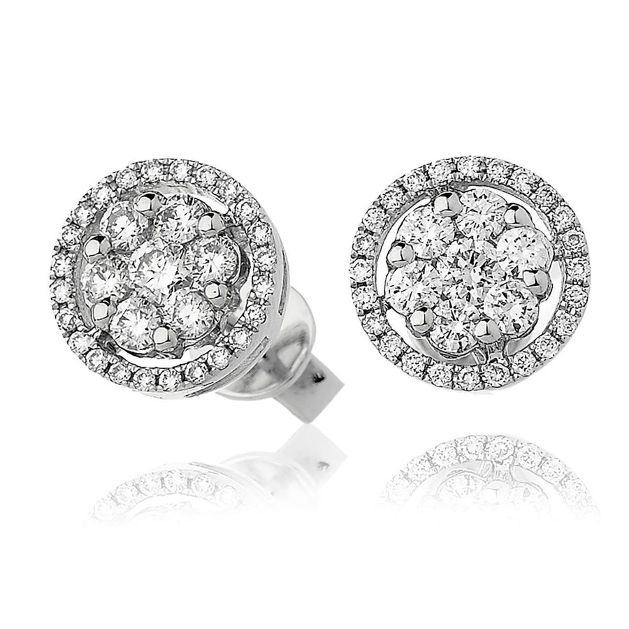 Diamond Cluster Halo Earrings 0.80ct F VS Quality in 18k White Gold - My Jewel World