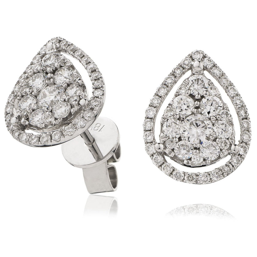 Diamond Cluster Halo Earrings 0.85ct F VS Quality in 18k White Gold - My Jewel World