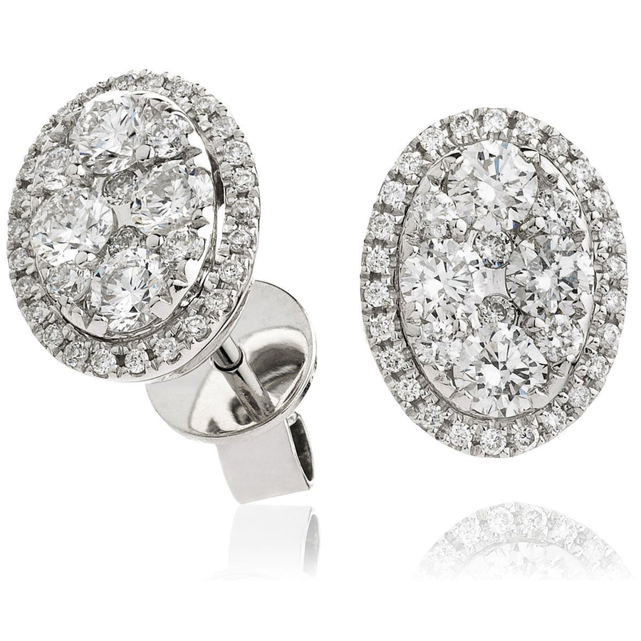 Diamond Cluster Halo Earrings 0.85ct F VS Quality in 18k White Gold - My Jewel World