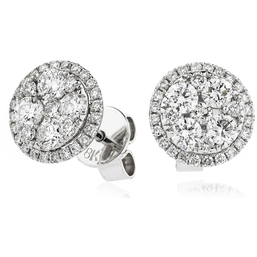 Diamond Cluster Halo Earrings 0.90ct F VS Quality in 18k White Gold - My Jewel World