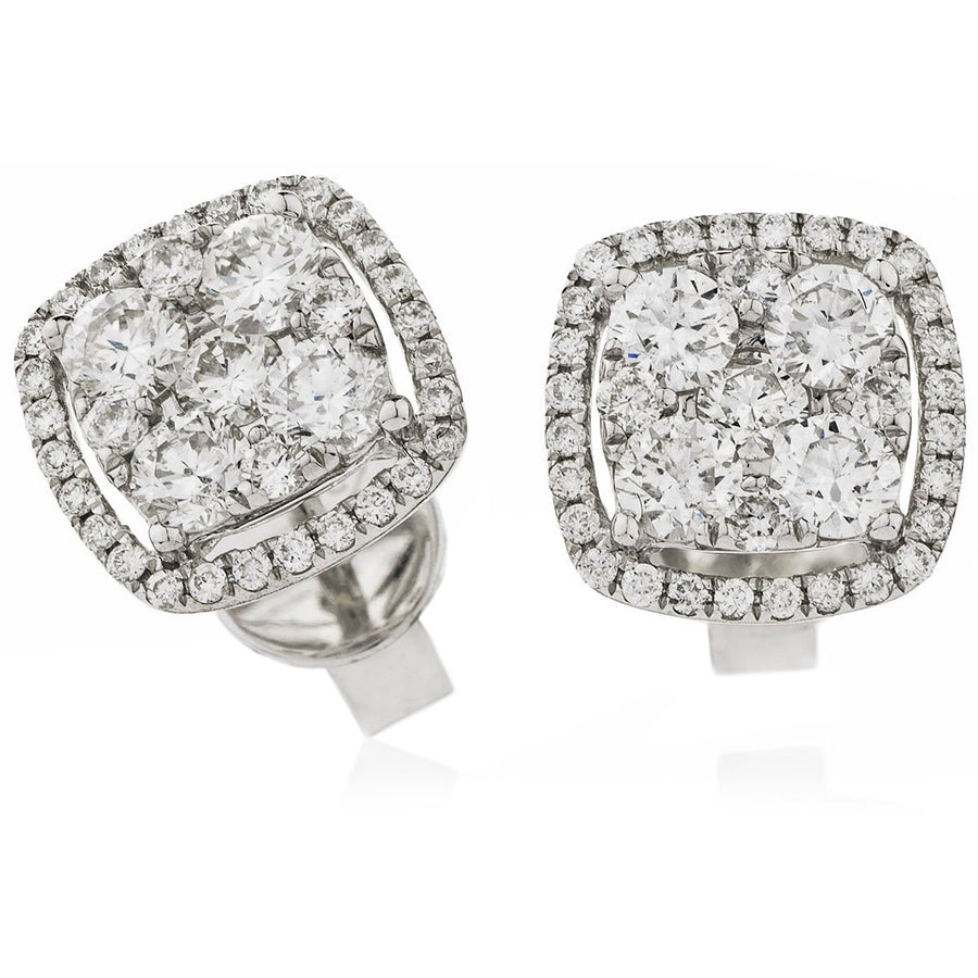 Diamond Cluster Halo Earrings 1.00ct F VS Quality in 18k White Gold - My Jewel World