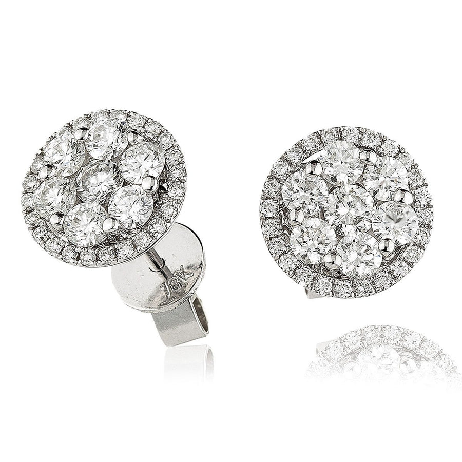 Diamond Cluster Halo Earrings 1.00ct F VS Quality in 18k White Gold - My Jewel World