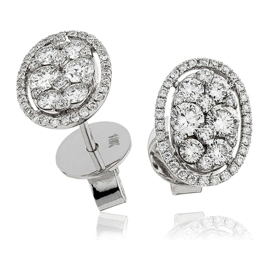 Diamond Cluster Halo Earrings 1.00ct F VS Quality in 18k White Gold - My Jewel World