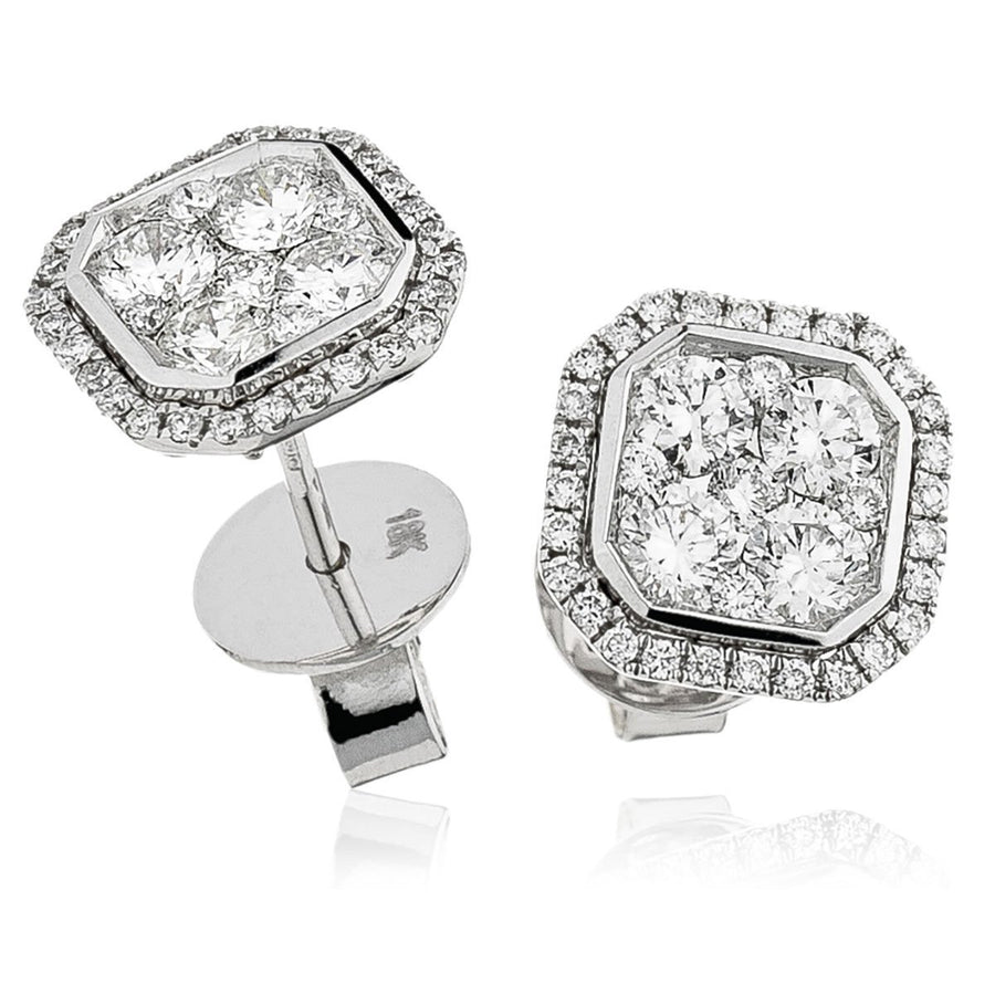 Diamond Cluster Halo Earrings 1.15ct F VS Quality in 18k White Gold - My Jewel World
