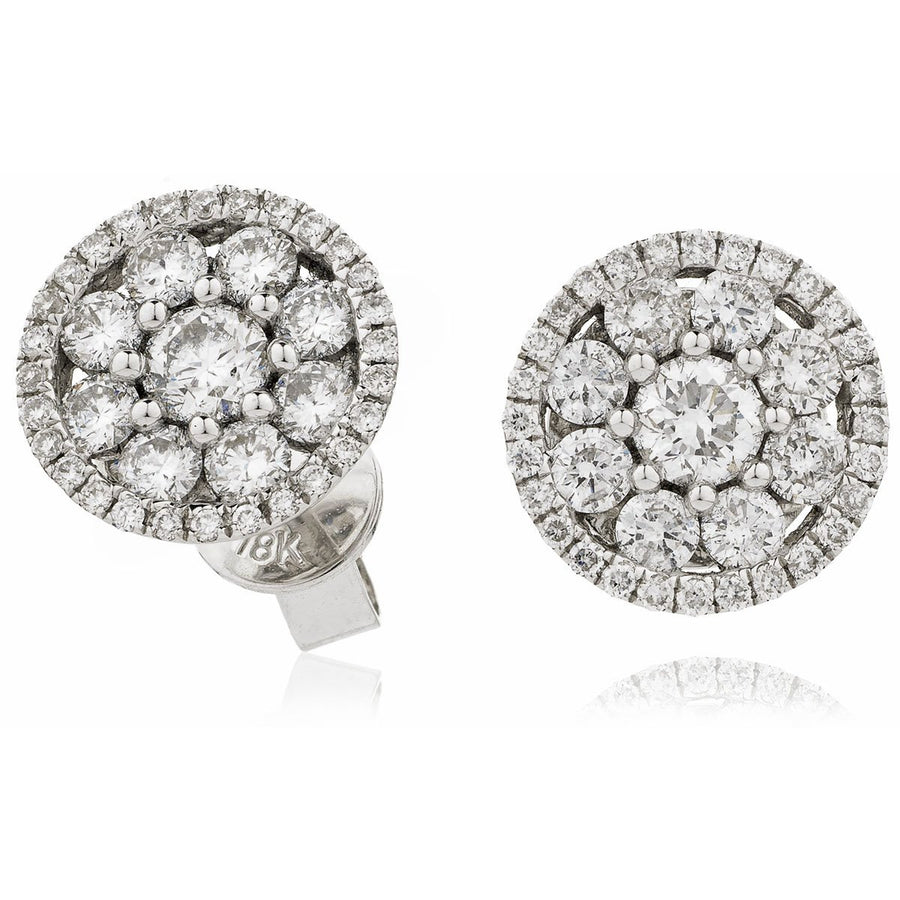 Diamond Cluster Halo Earrings 1.33ct F VS Quality in 18k White Gold - My Jewel World