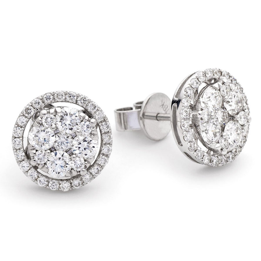 Diamond Cluster Halo Earrings 1.35ct F VS Quality in 18k White Gold - My Jewel World