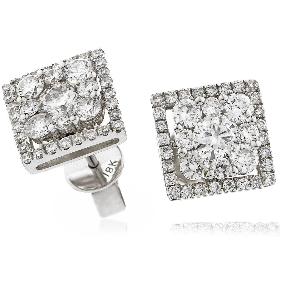 Diamond Cluster Halo Earrings 1.50ct F VS Quality in 18k White Gold - My Jewel World