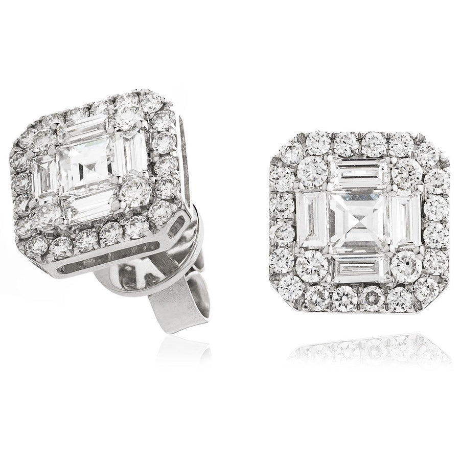 Diamond Cluster Halo Earrings 1.55ct F VS Quality in 18k White Gold - My Jewel World