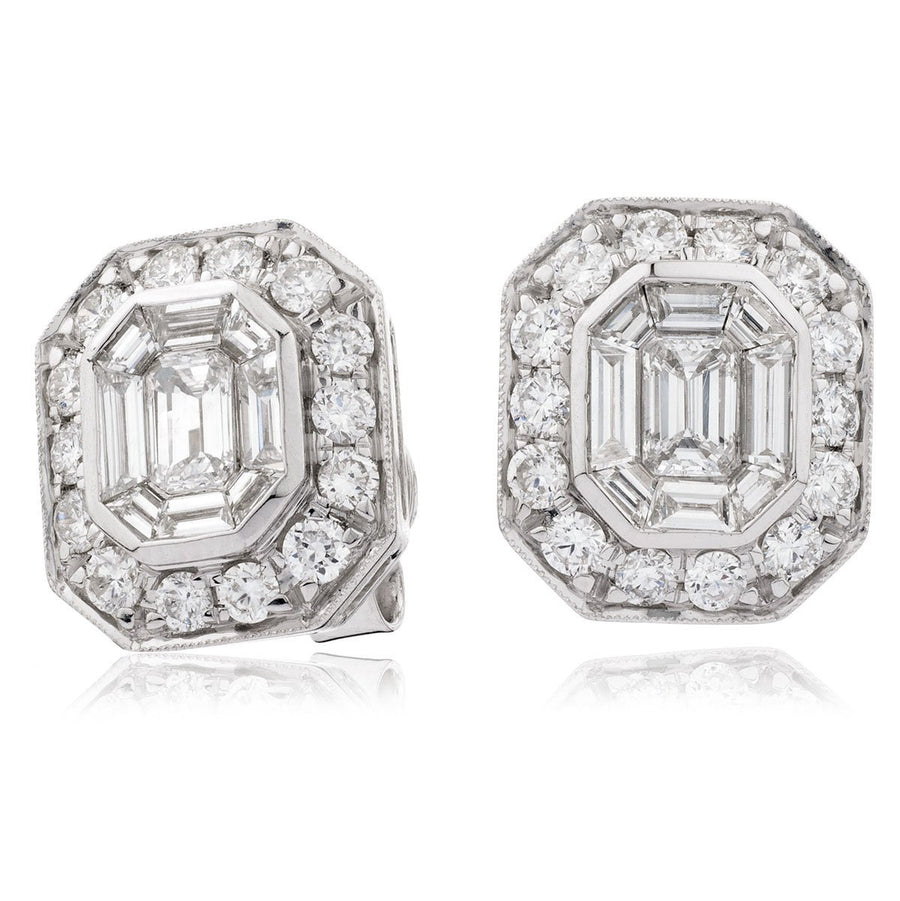 Diamond Cluster Halo Earrings 1.70ct F VS Quality in 18k White Gold - My Jewel World