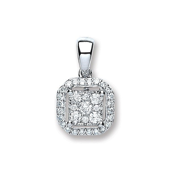 Diamond Cluster Halo Pendant Necklace 0.20ct H-SI in 18K White Gold - My Jewel World