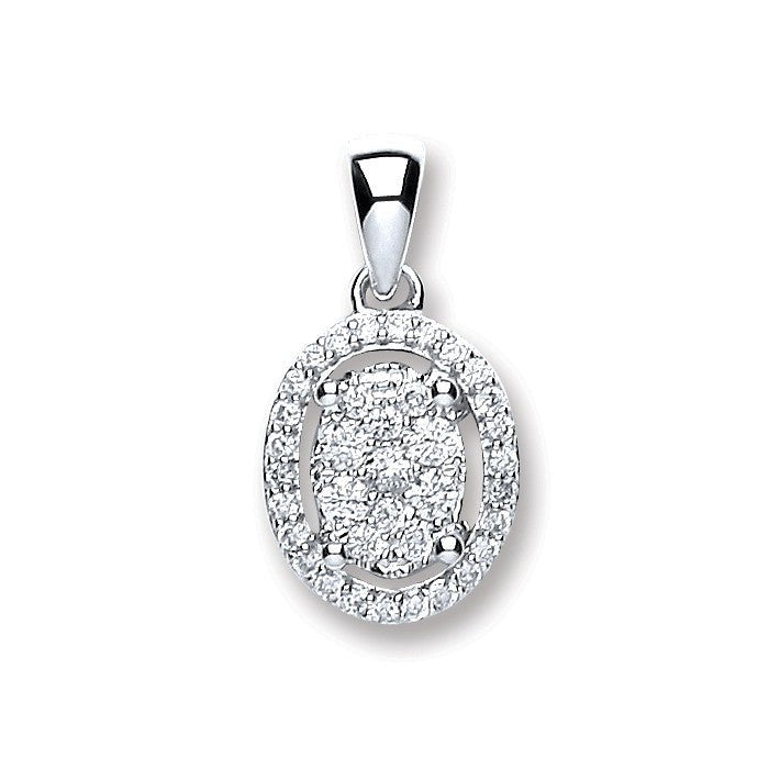 Diamond Cluster Halo Pendant Necklace 0.23ct H-SI in 18K White Gold - My Jewel World