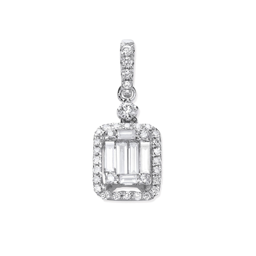 Diamond Cluster Halo Pendant Necklace 0.40ct H-VS in 18K White Gold - My Jewel World