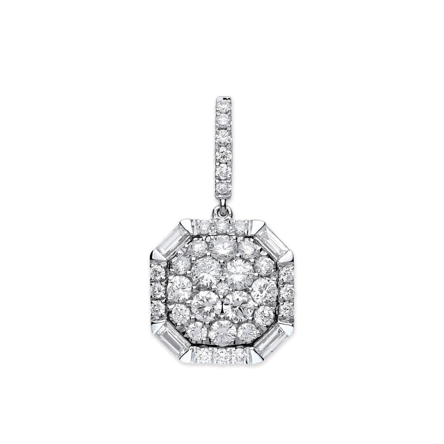 Diamond Cluster Halo Pendant Necklace 1.00ct H-SI in 18K White Gold - My Jewel World