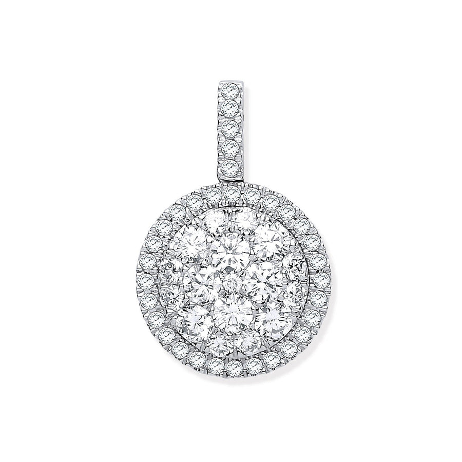 Diamond Cluster Halo Pendant Necklace 1.13ct H-SI in 18K White Gold - My Jewel World
