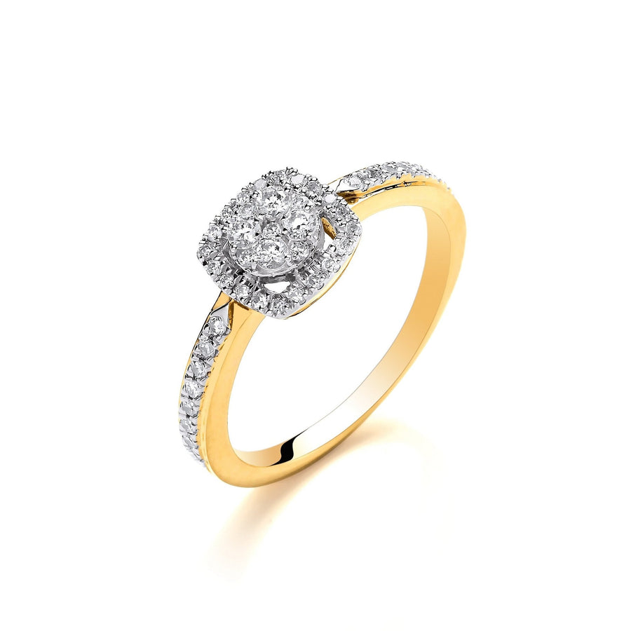 Diamond Cluster Halo Ring 0.32ct H-SI Quality in 18K Yellow Gold - My Jewel World