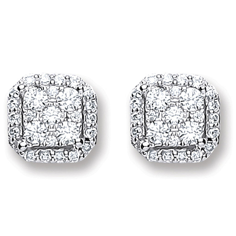 Diamond Cluster Halo Stud Earrings 0.22ct H-SI Quality 18K White Gold - My Jewel World