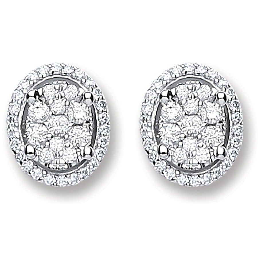 Diamond Cluster Halo Stud Earrings 0.25ct H-SI Quality 18K White Gold - My Jewel World