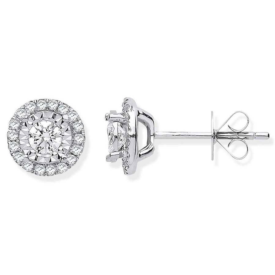Diamond Cluster Halo Stud Earrings 0.50ct H-SI Quality 18K White Gold - My Jewel World