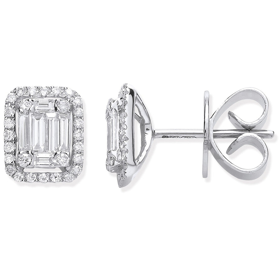 Diamond Cluster Halo Stud Earrings 0.65ct H-VS Quality 18K White Gold - My Jewel World
