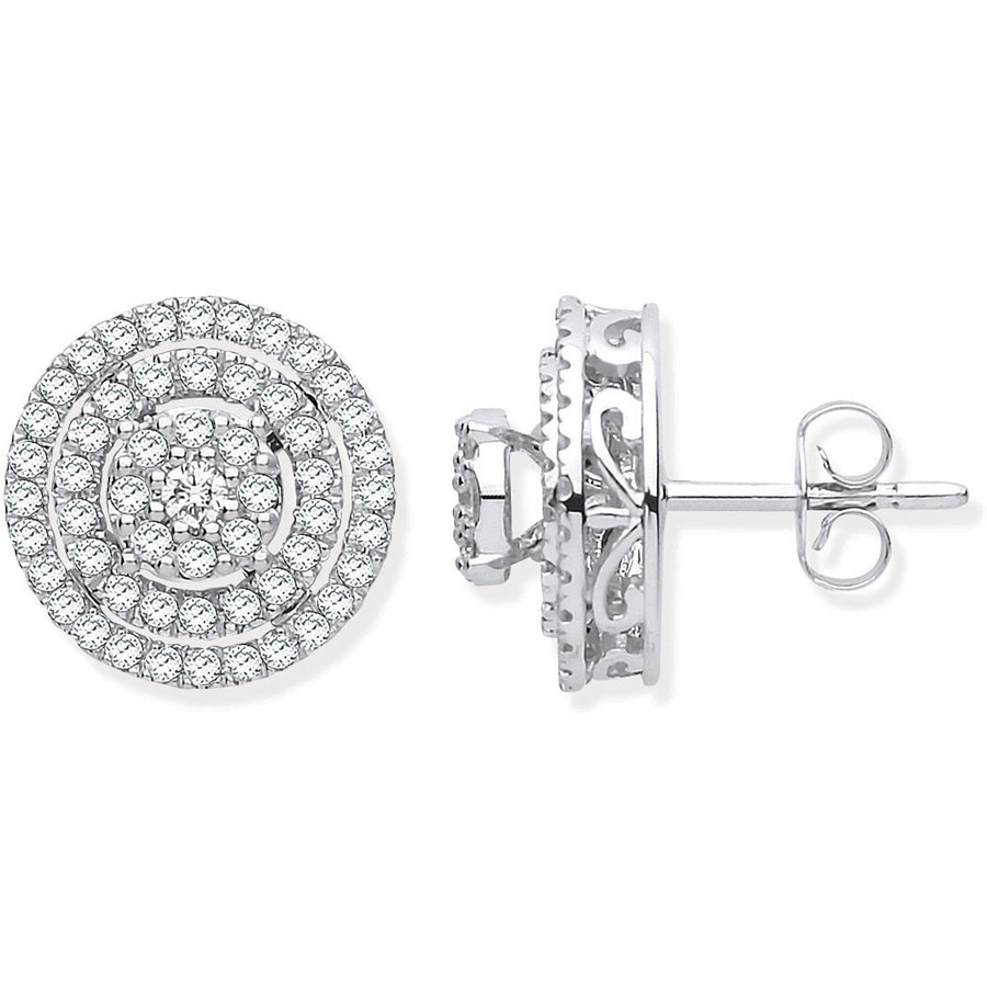 Diamond Cluster Halo Stud Earrings 0.70ct H-SI Quality 18K White Gold - My Jewel World