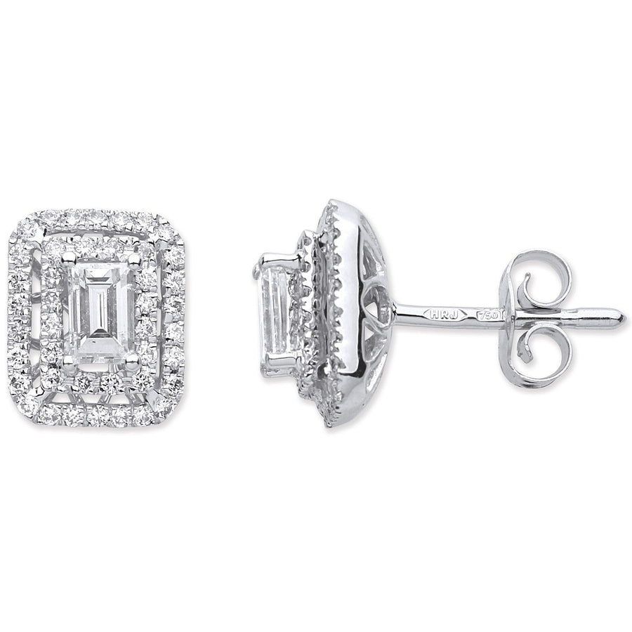 Diamond Cluster Halo Stud Earrings 0.75ct H-VS Quality 18K White Gold - My Jewel World