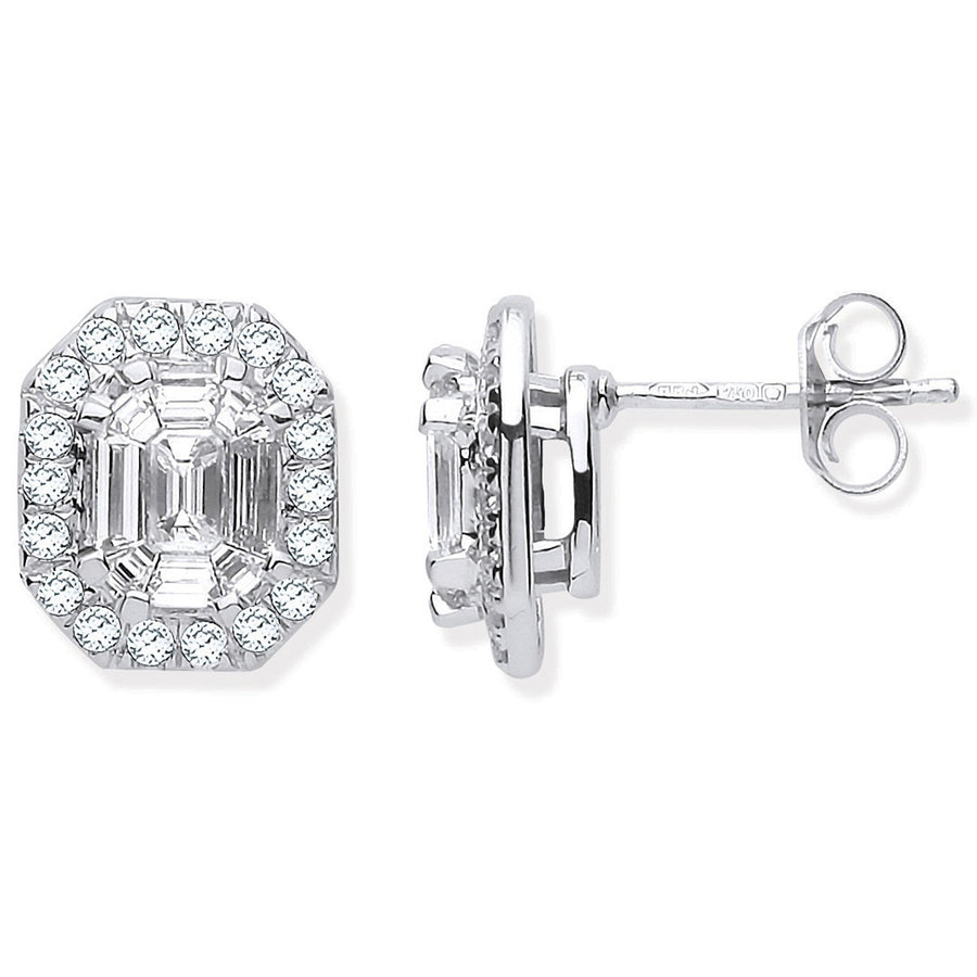 Diamond Cluster Halo Stud Earrings 1.40ct H-VS Quality 18K White Gold - My Jewel World