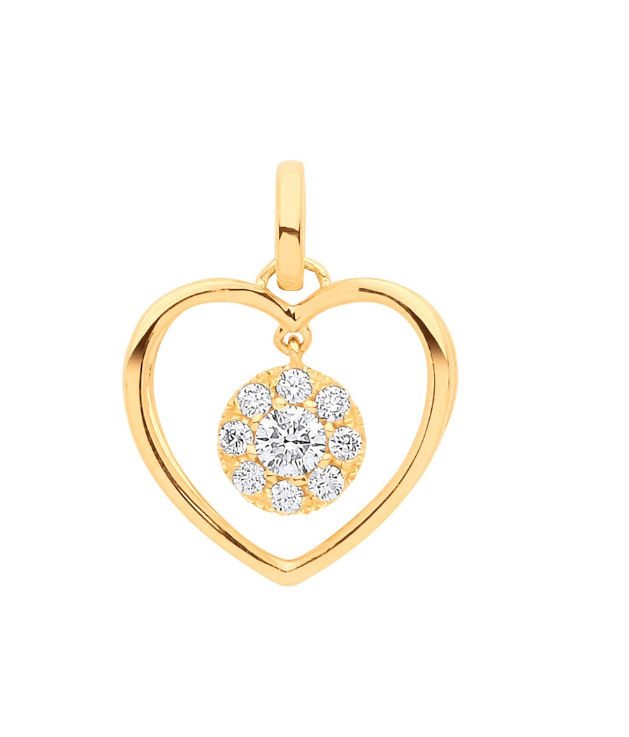 Diamond Cluster Heart Pendant Necklace 0.30ct H-SI in 9K Yellow Gold - My Jewel World