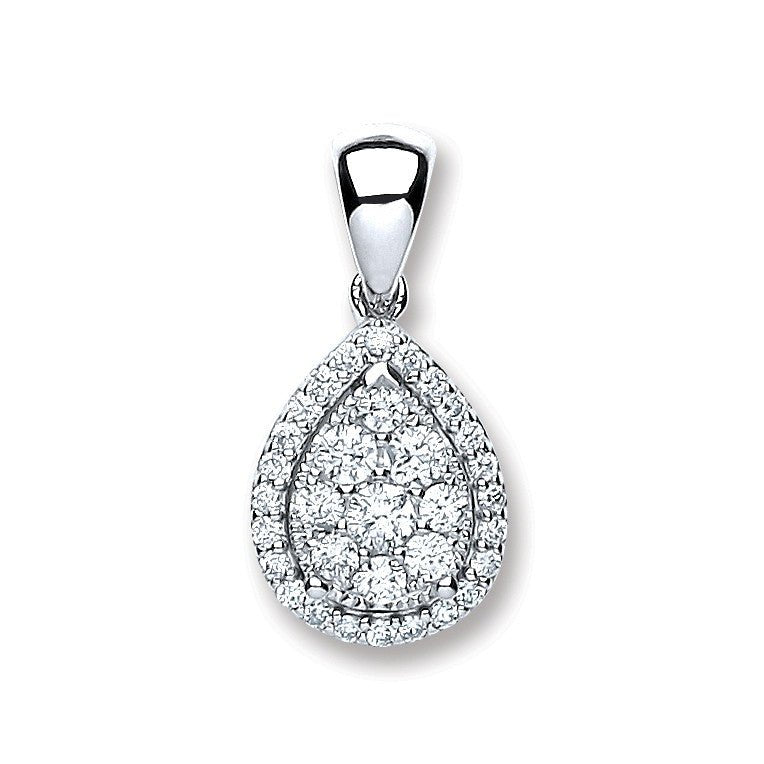 Diamond Cluster Pendant Necklace 0.40ct H-SI in 18K White Gold - My Jewel World