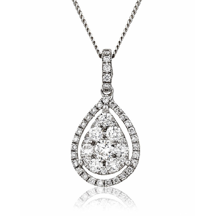 Diamond Cluster Pendant Necklace 0.50ct F VS Quality in 18k White Gold - My Jewel World