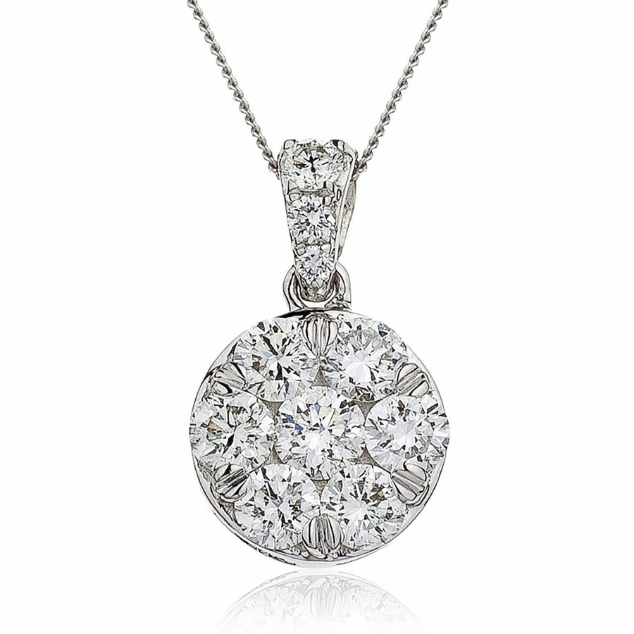 Diamond Cluster Pendant Necklace 0.50ct F VS Quality in 18k White Gold - My Jewel World