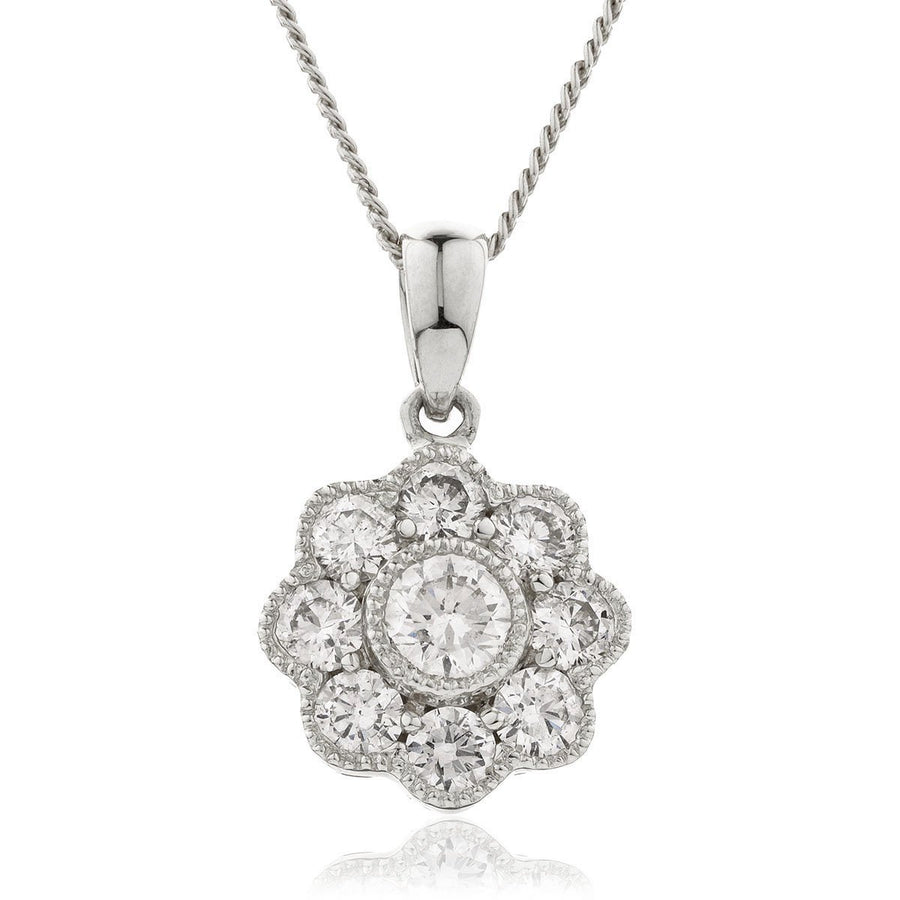 Diamond Cluster Pendant Necklace 0.50ct F VS Quality in 18k White Gold - My Jewel World